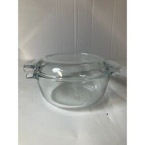 Vintage Pyrex Corning Casserole Dish Clear Glass‎ Round 1.5 Pint With Lid